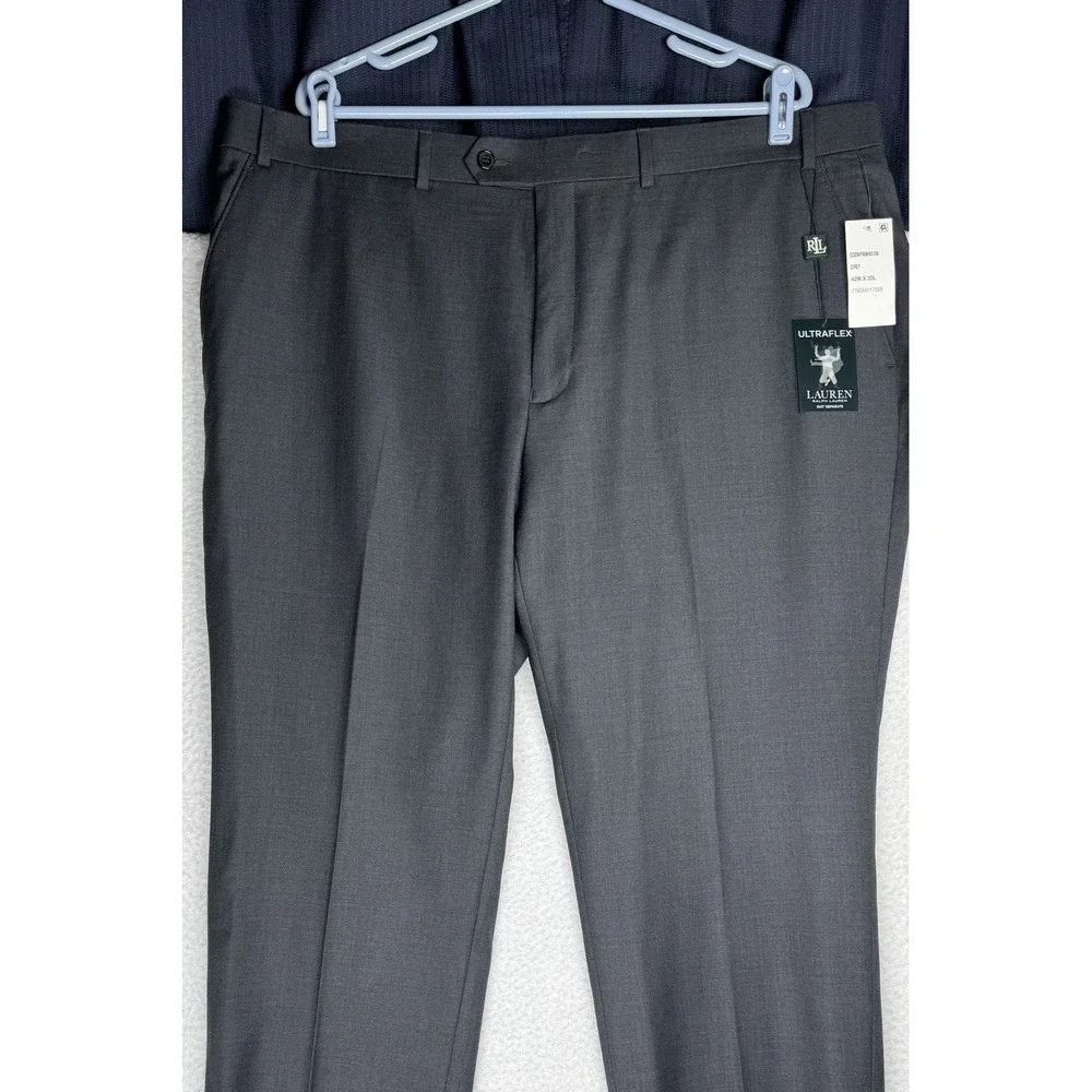 NEW $175 - Vintage RALPH LAUREN Ultraflex Wool Gray Dress Pants - Men's 42x30